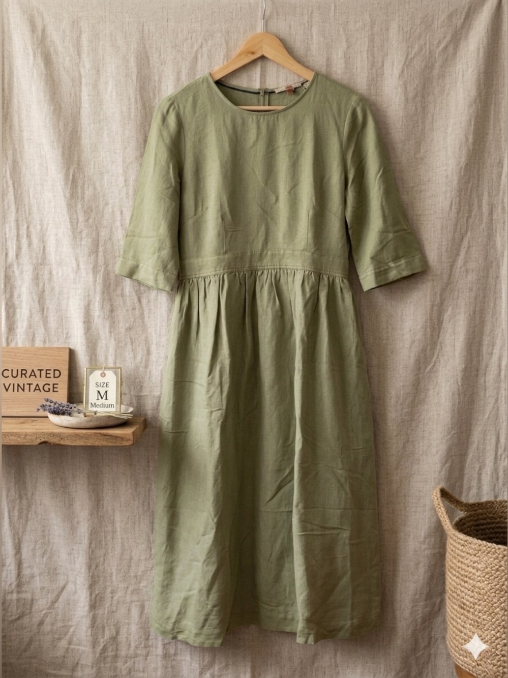 Esprit Olive Green Dress with 3/4 Sleeves